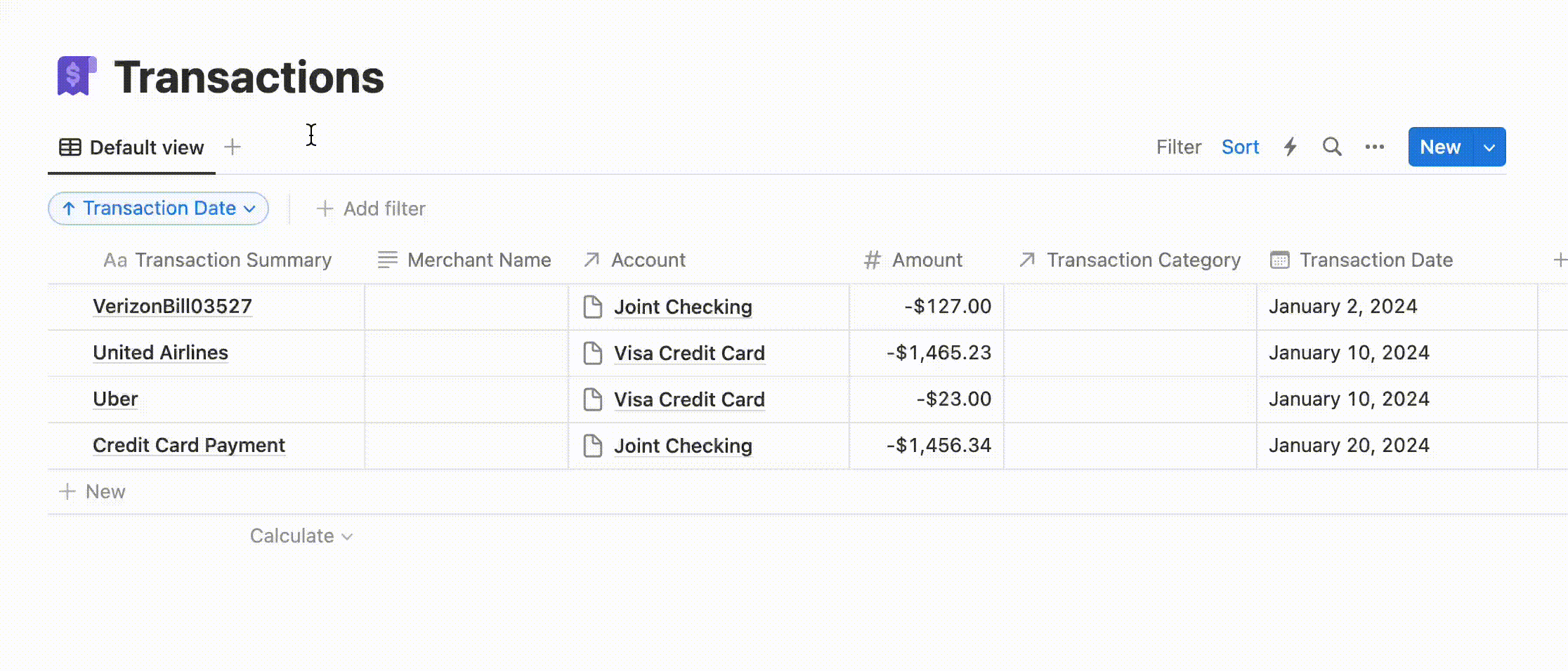 Rules engine populating transactions' categories